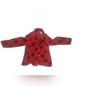Vintage Grandma Cottagecore Witchy Whimsical Red Leaf Pattern Coat XL